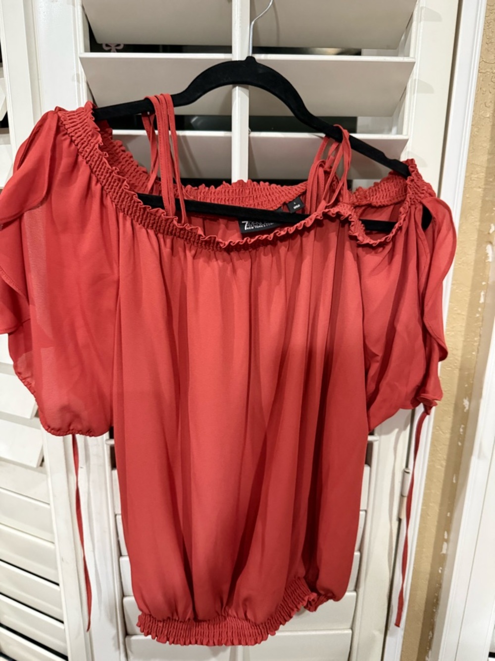 Rust Cold Shouder / Off-Shoulder Peasant Top